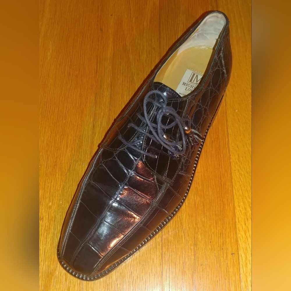 MICHELE LOISI MEN'S NAVY BLUE GENUINE CROCODILE OXFORDS SIZE 9 M MADE IN ITALY